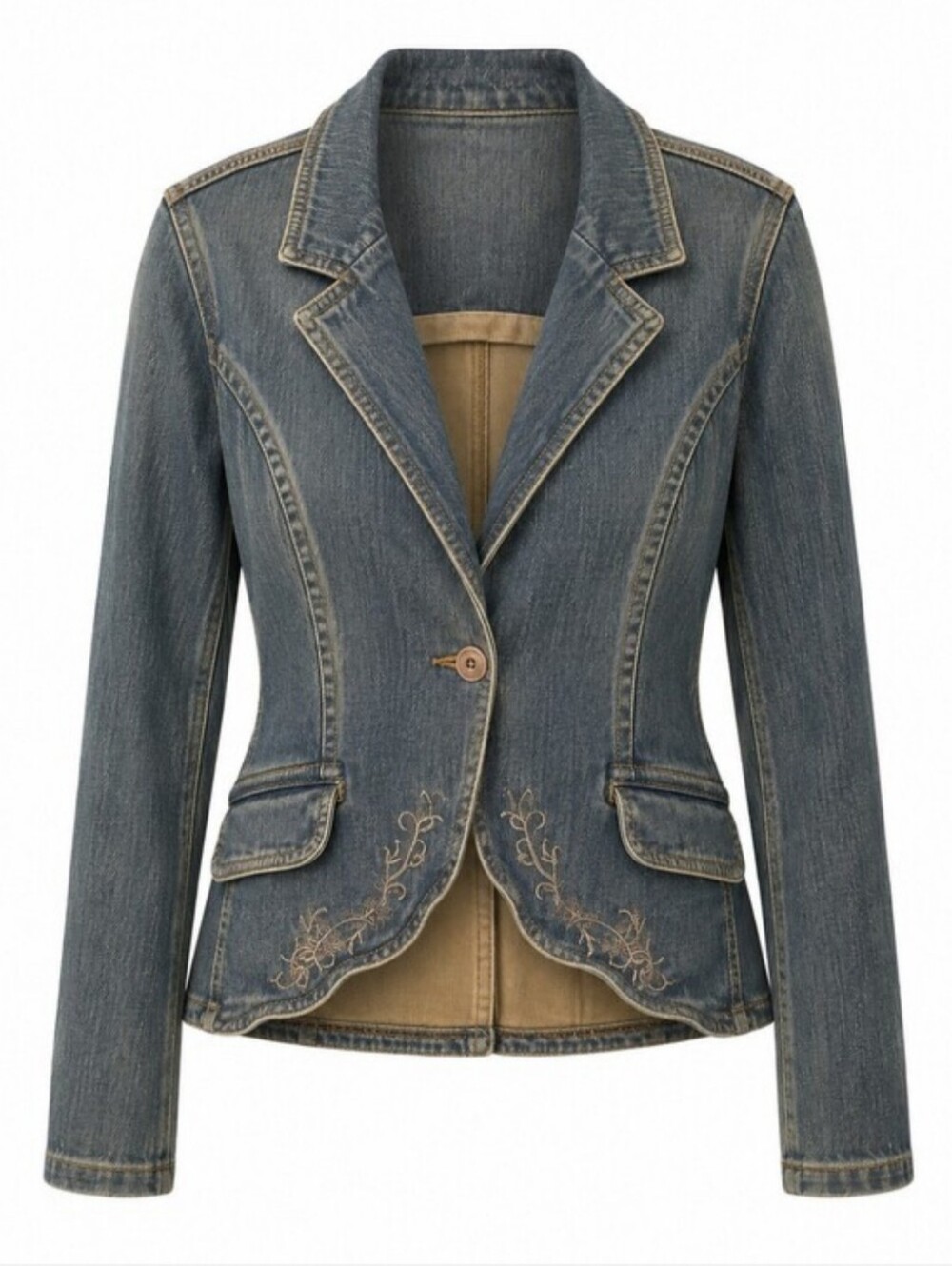 Riders Copper Collection XL Embroidered Denim Blazer Jacket Y2K Western Boho Vtg - Picture 9 of 9